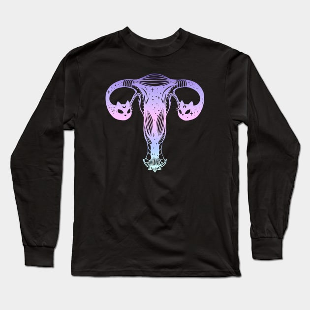 Feminist Cat Head Cosmic Uterus Ovaries Long Sleeve T-Shirt by cellsdividing